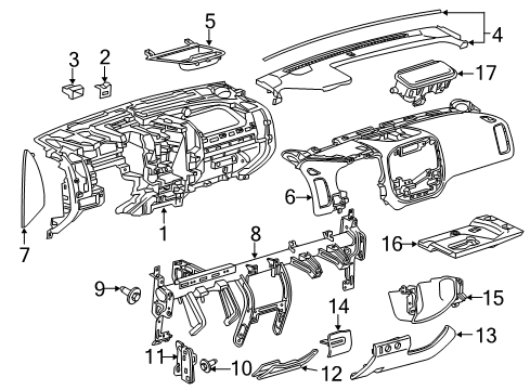 2017 Chevy Colorado Deflector, I/P Knee Bols Diagram for 84926296