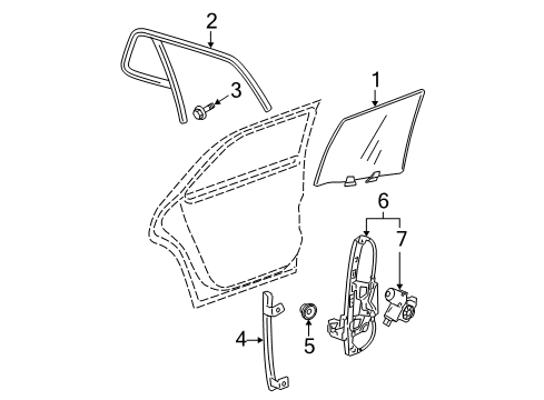 2010 Cadillac DTS Rear Door - Glass & Hardware Diagram