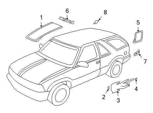 2003 Chevy Blazer Decal, Windshield Name *Silver Metal Diagram for 15771155