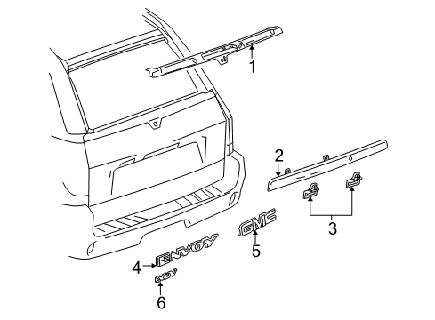 2005 GMC Envoy XUV Molding Assembly, End Gate Window Reveal Diagram for 10362013