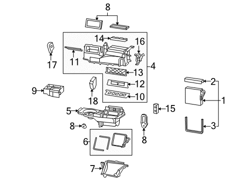 2007 Saturn Aura A/C Evaporator & Heater Components Diagram