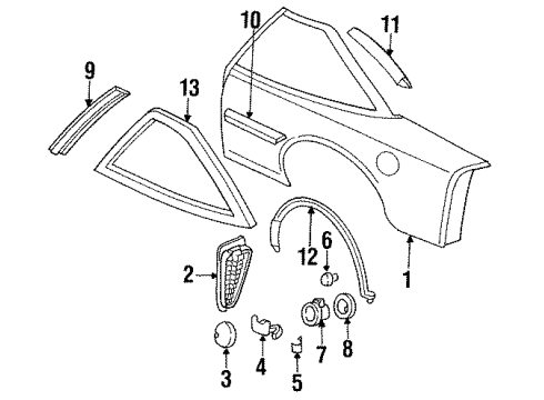 1992 Chevy Lumina Quarter Panel, Glass, Exterior Trim Diagram