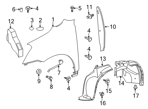 2015 Chevy Traverse Liner, Front Wheelhouse Rear Diagram for 22850700