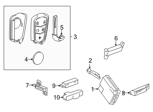 2020 Cadillac CT6 Transmitter Assembly, Remote Control Door Lock & Theft Deterrent Diagram for 13510236