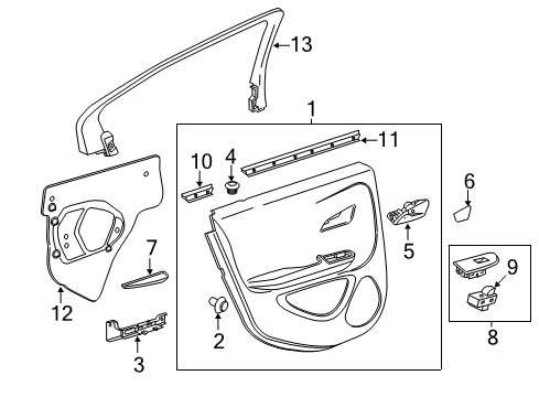 2011 Chevy Volt Trim Assembly, Rear Side Door *Cut Grass Diagram for 22778339