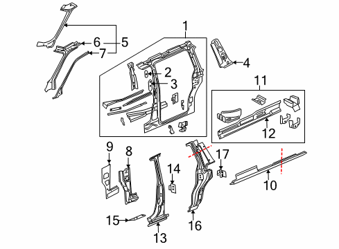 2007 Chevy Uplander Body Side Panel & Frame, Pillar Diagram