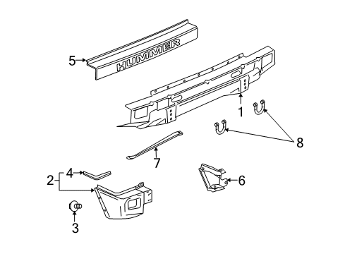 2007 Hummer H2 Rear Bumper Cover Upper Diagram for 89026784