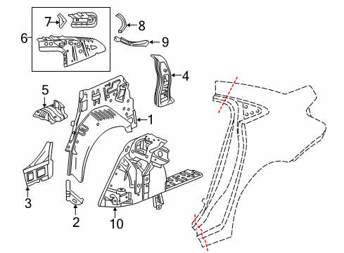 2017 Chevy Cruze Panel Assembly, Rear Wheelhouse Diagram for 39038383