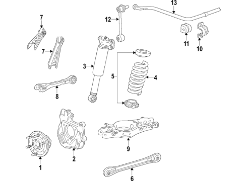 2019 Cadillac ATS Rear Suspension Components, Lower Control Arm, Upper Control Arm, Ride Control, Stabilizer Bar Diagram