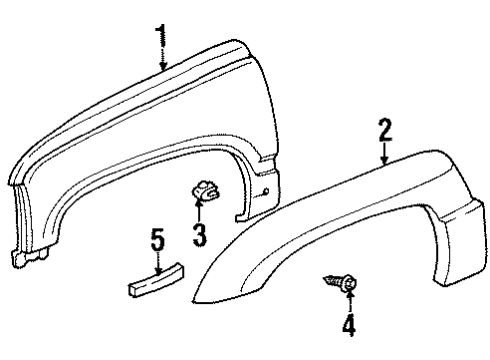 1999 GMC Yukon Molding Kit,Front Fender Wheel Opening Diagram for 12471713