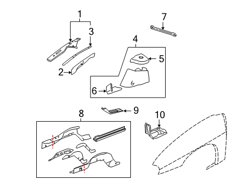 2001 Chevy Monte Carlo Structural Components & Rails Diagram