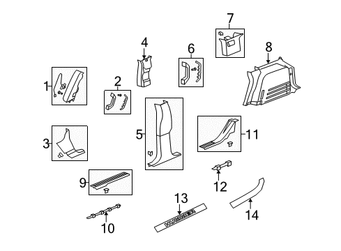 2008 Hummer H2 Interior Trim - Pillars, Rocker & Floor Diagram