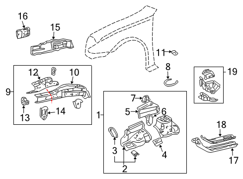 2003 Pontiac Vibe Extension,Front Compartment Outer Side Rail Diagram for 88970818