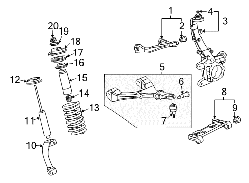 2003 Chevy Trailblazer EXT Front Suspension, Control Arm Diagram 1 - Thumbnail