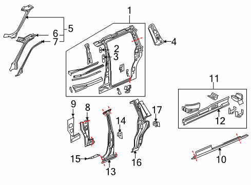 2006 Buick Terraza Body Side Panel & Frame, Pillar Diagram