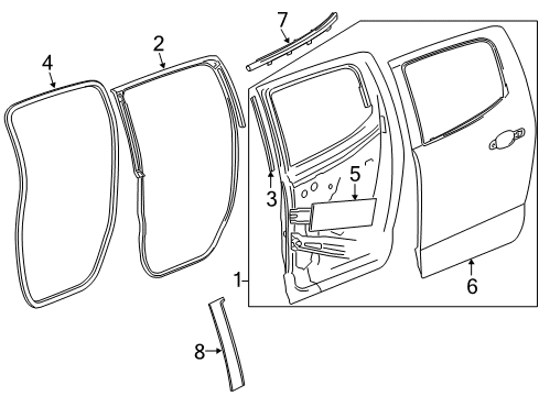 2019 GMC Canyon Rear Door & Components, Exterior Trim, Body Diagram 1 - Thumbnail