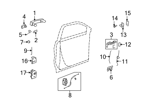 2014 Chevy Traverse Front Door - Lock & Hardware Diagram