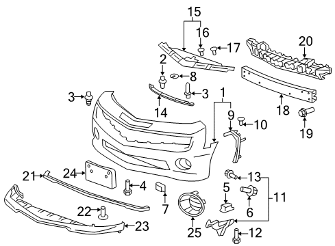 2011 Chevy Camaro Cover,Front Bumper Imp Bar Fog Lamp Access Hole Diagram for 92218021