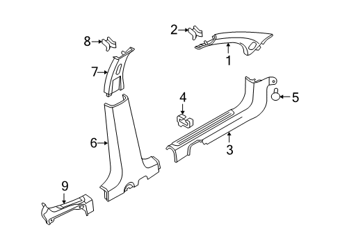 2009 Pontiac G3 Interior Trim - Pillars, Rocker & Floor Diagram