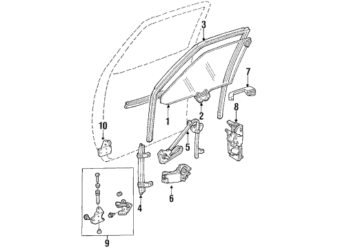 1991 Cadillac Brougham Front Door - Glass & Hardware Diagram