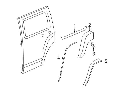 2007 Hummer H3 Exterior Trim - Rear Door Diagram