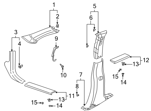 2001 Pontiac Aztek Interior Trim - Pillars, Rocker & Floor Diagram