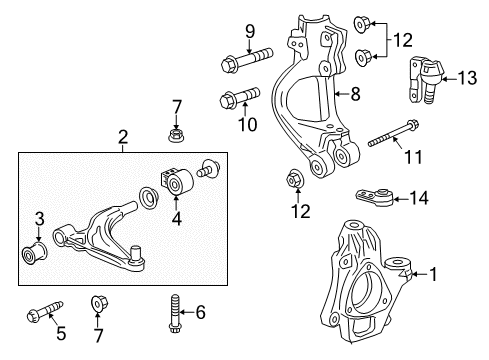 2014 Cadillac ELR Front Suspension Components, Lower Control Arm, Stabilizer Bar Diagram