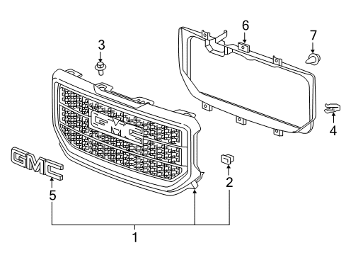 2016 GMC Sierra 1500 Grille & Components Diagram