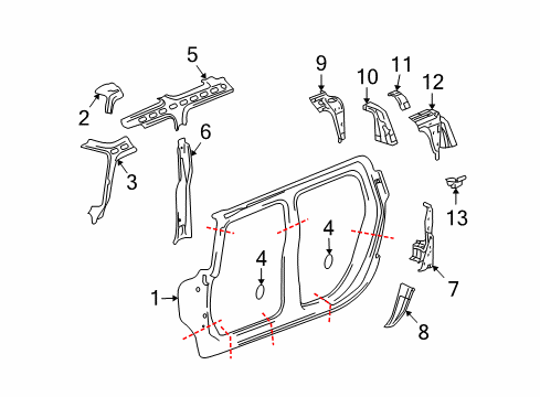 2007 Hummer H2 Extension, Rear Wheelhouse Inner Panel Lower Front Diagram for 15068292