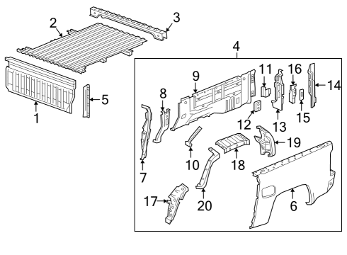 2021 Chevy Colorado Pillar Assembly, Pick Up Box Side Panel Rear Outer Diagram for 23225422