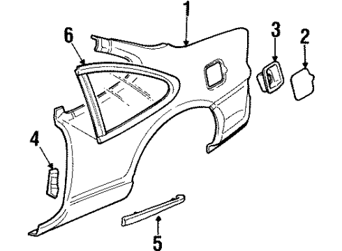 2001 Pontiac Grand Prix Quarter Panel & Components, Glass, Exterior Trim, Trim Diagram