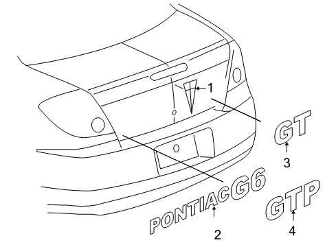 2006 Pontiac G6 Plate Assembly, Rear Compartment Lid Name 'Gtp' Diagram for 22697791