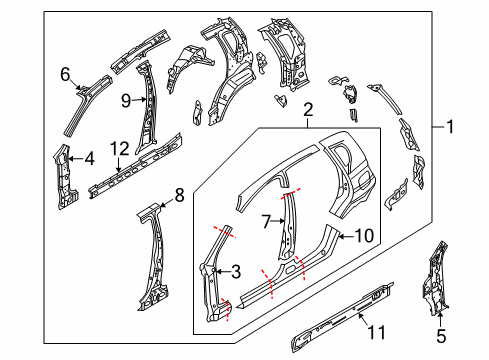 2009 Chevy Aveo5 Center Pillar, Hinge Pillar, Rocker, Uniside Diagram