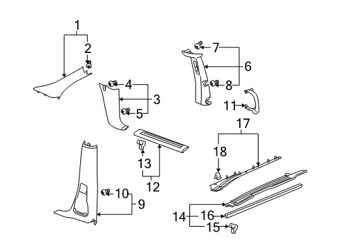 2006 Saturn Relay Interior Trim - Pillars, Rocker & Floor Diagram