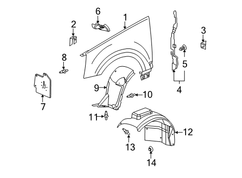 2008 Cadillac SRX Insulator,Front Wheelhouse Panel Diagram for 25734326