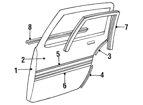 1987 Pontiac Grand Am S/Strip Asm Rear Door Window Outer At Belt *Bright/Black Diagram for 20448741