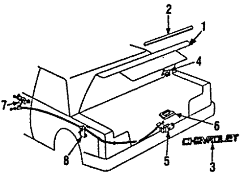 1986 Chevy Spectrum Sealing Strip,Rear Compartment Lid Front Diagram for 94106415