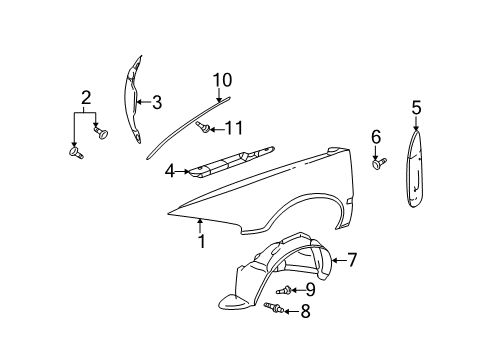 2001 Cadillac Seville Liner Assembly, Front Wheelhouse Diagram for 25709816