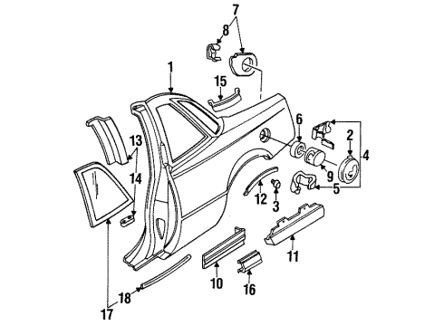 1990 Buick Regal Plate Assembly, Rear Fender Name Diagram for 10156895