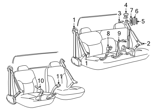 1998 GMC K3500 Belt Kit,Rear Seat *Gray Diagram for 12384058