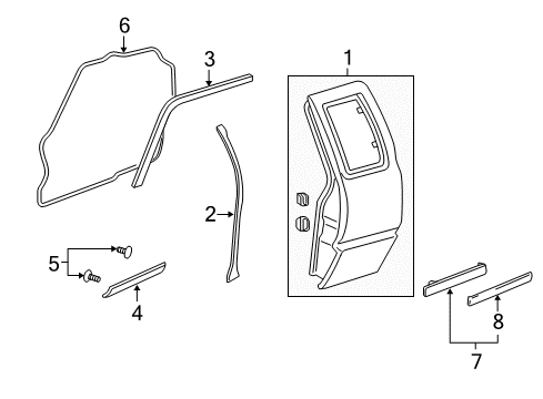 1999 GMC Sonoma Rear Door & Components, Exterior Trim Diagram