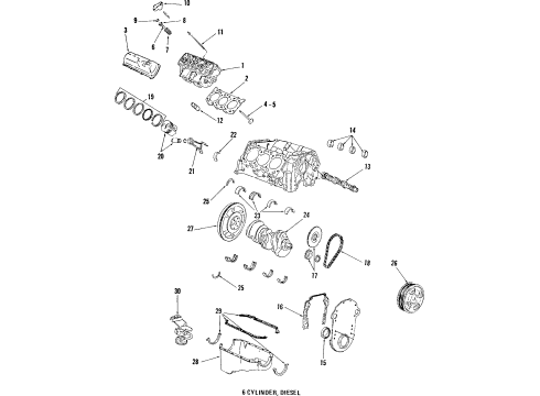 1985 Cadillac Fleetwood Engine Parts, Mounts, Cylinder Head & Valves, Camshaft & Timing, Oil Pan, Oil Pump, Crankshaft & Bearings, Pistons, Rings & Bearings Diagram