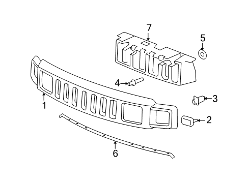 2007 Hummer H3 Grille & Components Diagram