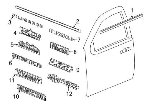 2016 GMC Sierra 1500 Exterior Trim - Front Door Diagram