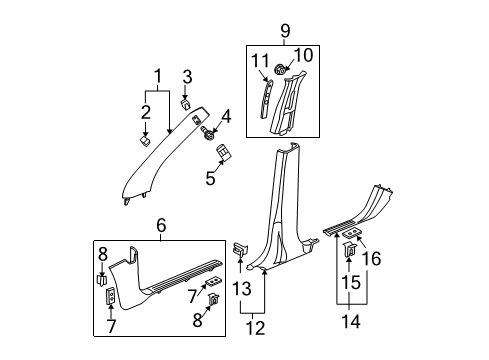 2006 Chevy Equinox Interior Trim - Pillars, Rocker & Floor Diagram