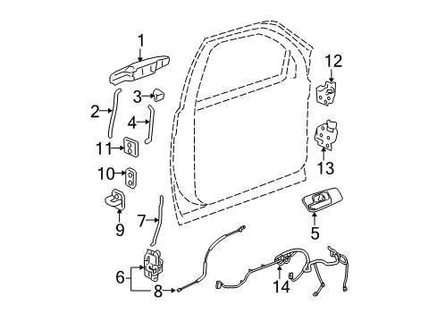 2007 Cadillac Escalade ESV Front Door - Lock & Hardware Diagram