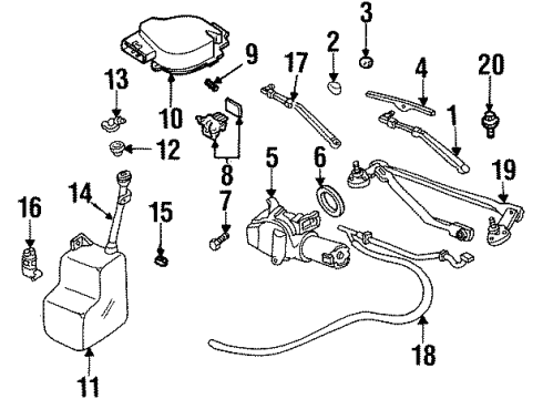 1998 Oldsmobile Achieva Wiper & Washer Components, Body Diagram