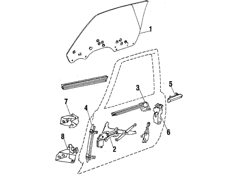 1988 Oldsmobile Cutlass Cruiser Front Door - Glass & Hardware Diagram 1 - Thumbnail