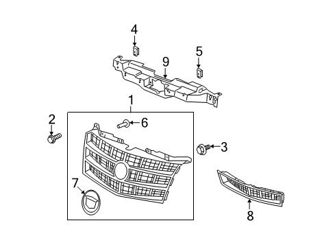 2011 Cadillac Escalade ESV Grille Assembly, Front Upper *Silver Diagram for 23139253