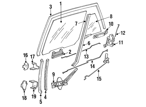 1994 Pontiac Sunbird Rear Door - Glass & Hardware Diagram